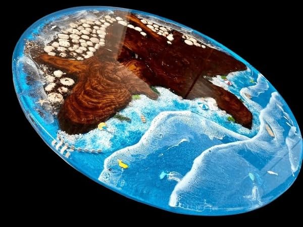Shoreline Bliss Coastal Resin Look Epoxy Round Coffee Table Center Table Dining Room Table Living Room Table Patio Table Office Table Bar Table Conference Room Table (Without Stand, 46 x 46 Inches)
