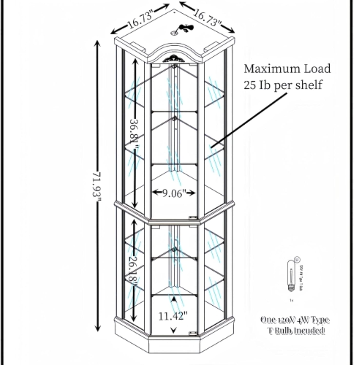 Curio Glass Corner Cabinet with Lights,Wooden Glass Cabinet with Adjustable Shelves,Classic Storage Cabinet,Carved Decoration Display Cabinet for Exhibition, OAK