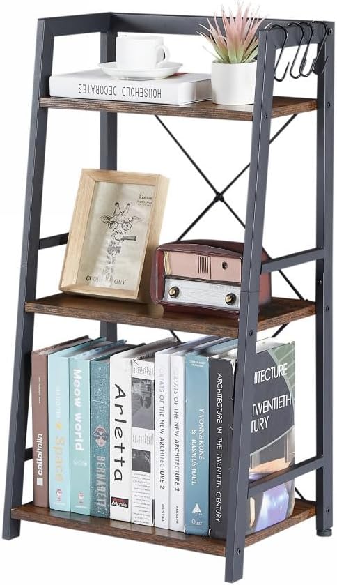 3 Tier Bookshelf, Industrial Bookcase Wood Storage Shelf with Metal Frame for Living Room, Bedroom and Office