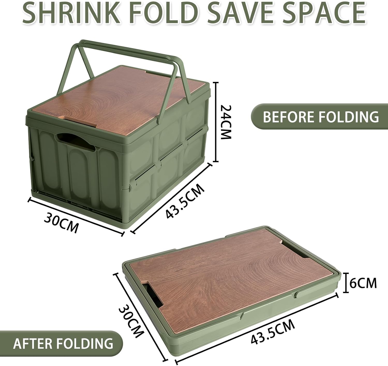 Foldable Camping Storage Box with Lids,Outdoor Collapsible Storage Bins & Picnic Basket & Toy Box,Plastic Tote Car Organizer for Clothes/Tool/Books/Toy/Snack/Beer (30 L)