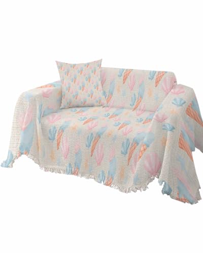 Ice Cream Texture Sofa Cover Couch Covers for 3 Cushion Couch Throw Couch Cover with Tassel Soft Sofa Slipcover Summer Blue Pink Starfish Shells White Couch Furniture Protector for Dog Pet 71