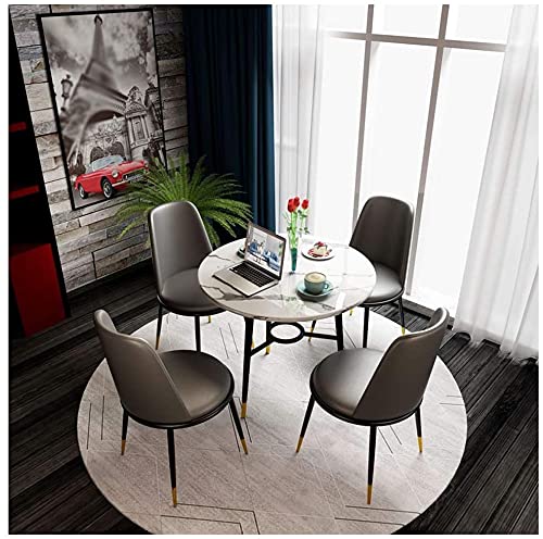 Office Conference Table Small Meeting Coffee Table European Light Luxury Table and Chair Combination Home Restaurant High-end Cafe Hotel PU Leather Chair 1 Table and 4 Chairs(Color:Pink)