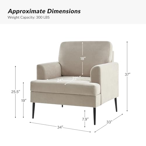 HULALA HOME Modern Oversized Accent Chairs Set of 2 with Storage Pockets, Comfy Upholstered Armchairs with USB Charging Ports, Fabric Single Sofa Chairs for Living Room Bedroom, Sage