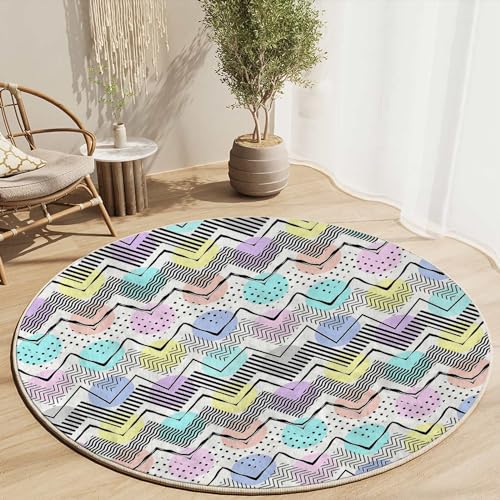 Round Rug 39 in Tribal Desk Chair Mat Abstract Geometric Floor Protector Mats Office Chair Mat with Lip for Carpets
