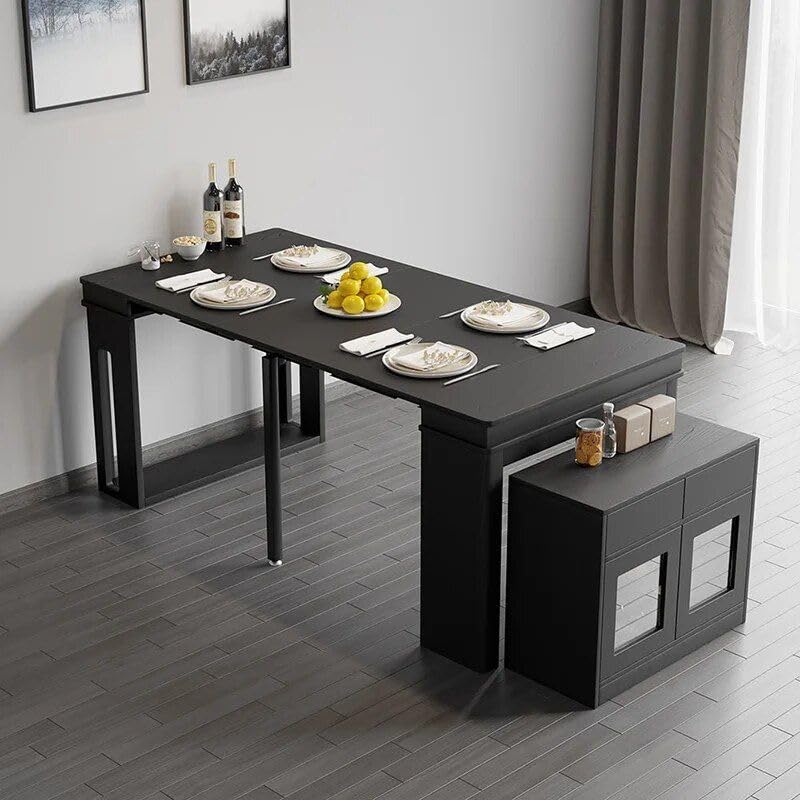 Extendable Modern Dining Table with Storage in Brown Rectangular Sideboard