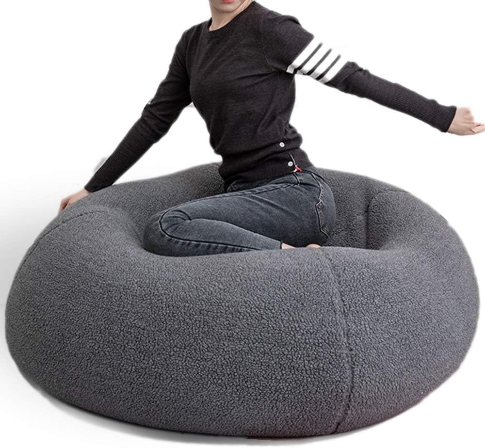 Gray XL Cashmere Fleece BeanBag Sofa Puff - Luxurious Floor Seat Futon Lazy Sofa Bed Couch Tatami Recliner Pouf