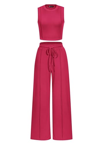 PRETTYGARDEN Women's Summer 2 Piece Loungewear Set Cropped Tank Top Wide Leg Sweatpants Tracksuit Casual Outfits