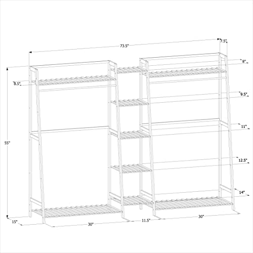 MoNiBloom Bamboo Coat Rack with 5-Tier Storage Shelves Trapezoid Freestanding Garment Rack Clothes Hanging Rack Stand for Bedroom Living Room, Natural