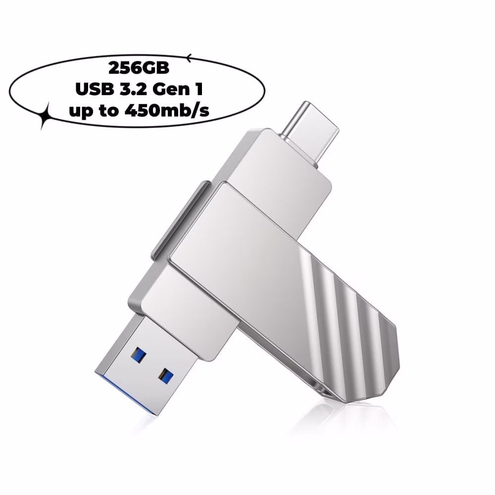 External Hard Drive 256G, KEXIN External SSD USB 3.2 Gen 1 Type C Thumb Drive up to 450MB/s Portable SSD, Silver