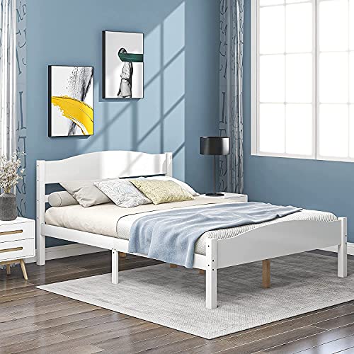 Full Size Platform Bed, Rockjame Wood Bed Frame with Horizontal Strip Hollow Shape Headboard, Footboard and Center Support Feet, Perfect for Kids, Teens and Adults (Gray)