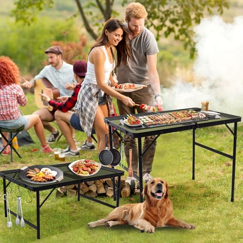 Small Folding Table for Camping Picnic Grill,Garden BBQ Side Table-Portable Lightweight,Compact,Height Adjustable Patio Outdoor Table with Carry Bag