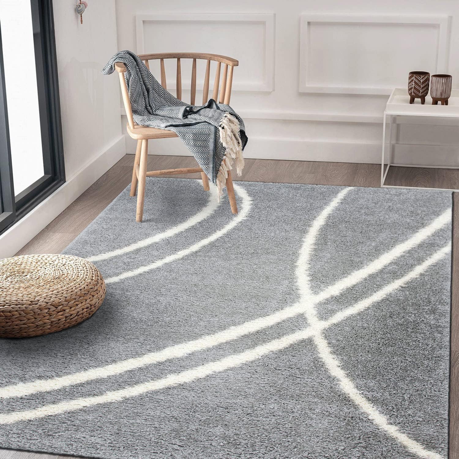 Rugshop Cozy Contemporary Stripe Perfect for Living Room,Bedroom,Home office Non-Shedding Plush Shag Area Rug 3'3