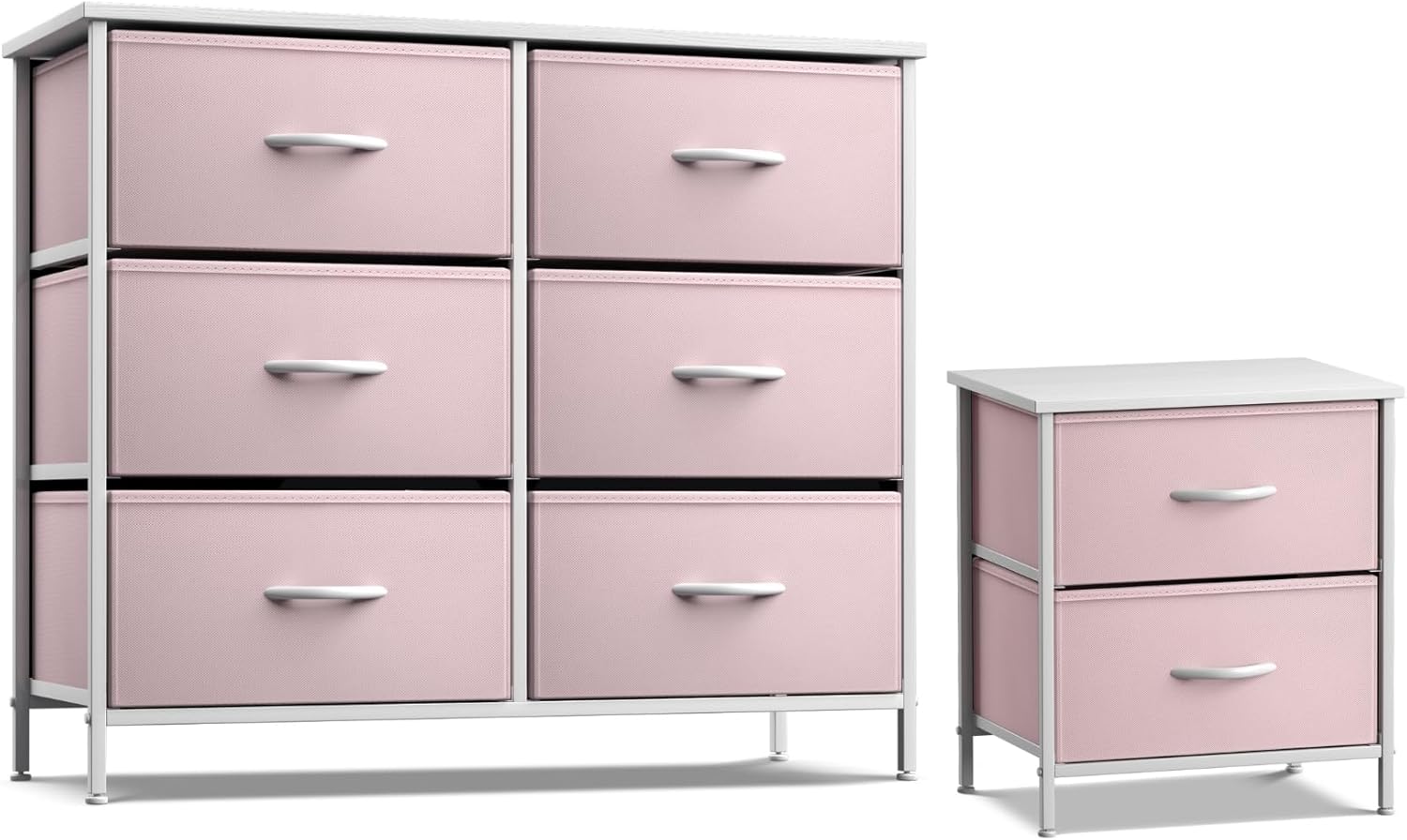 Sorbus Kids Dresser with 6 Drawers and 2 Drawer Nightstand Bundle - Matching Furniture Set - Storage Unit Organizer Chests for Clothing - Bedroom, Kids Rooms, Nursery, & Closet (Pink)