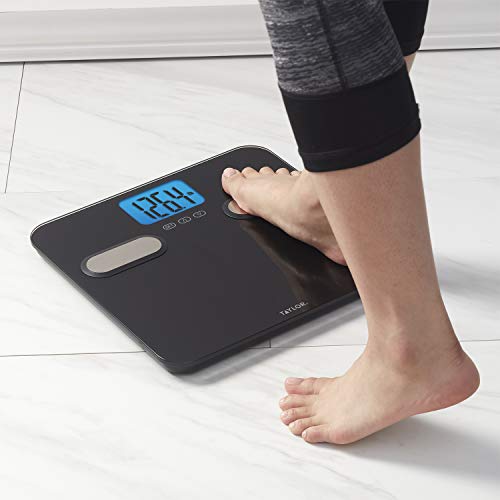 Taylor Body Composition Bathroom Scale for Body Weight, 400 lb Capacity, Easy to Read Blue Backlight Display, Body Composition Analysis, Black