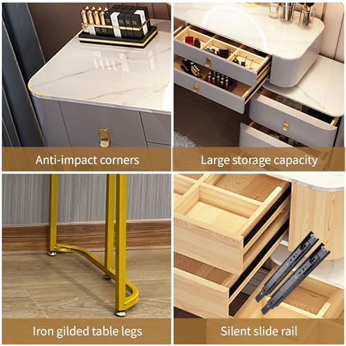 Luxury Vanity Desk with Mirror and Lights,2024 Latest Upgrade Material Vanity Table with Movable Cabinet,6 Drawers and Chair,Dressing Table Set for Girls Women (47.2