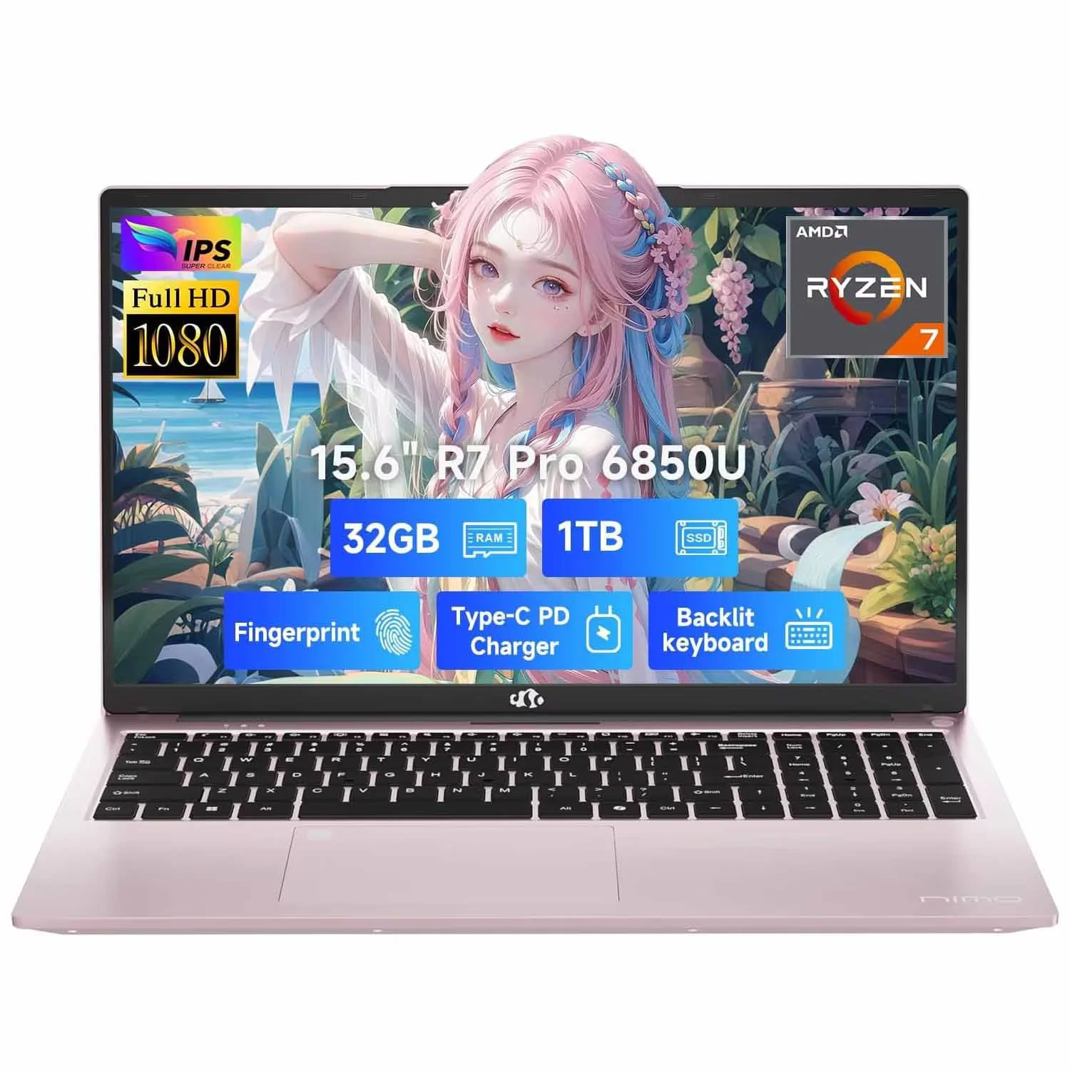 15.6" Light-Gaming-Laptop, 8 Cores AMD Ryzen 7 Pro 6850U 32GB LPDDR5 RAM 1TB SSD (Beat i7-1360P Up to 4.7GHz) AMD Radeon 680M GPU IPS FHD Computer with 100W Type-C Backlit Keyboard Fingerprint