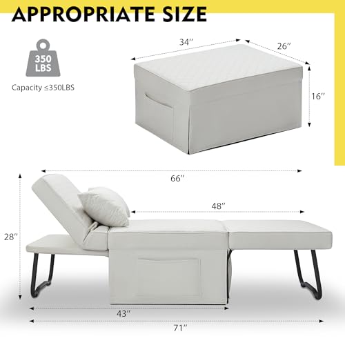 Convertible Chair, Ottoman Bed, 4 in 1 Multi-Function Folding Ottoman, Sofa Bed, Couch Bed with Adjustable Backrest, Sofa Bed Couch for Living Room Apartment Office, Linen, Dark Grey