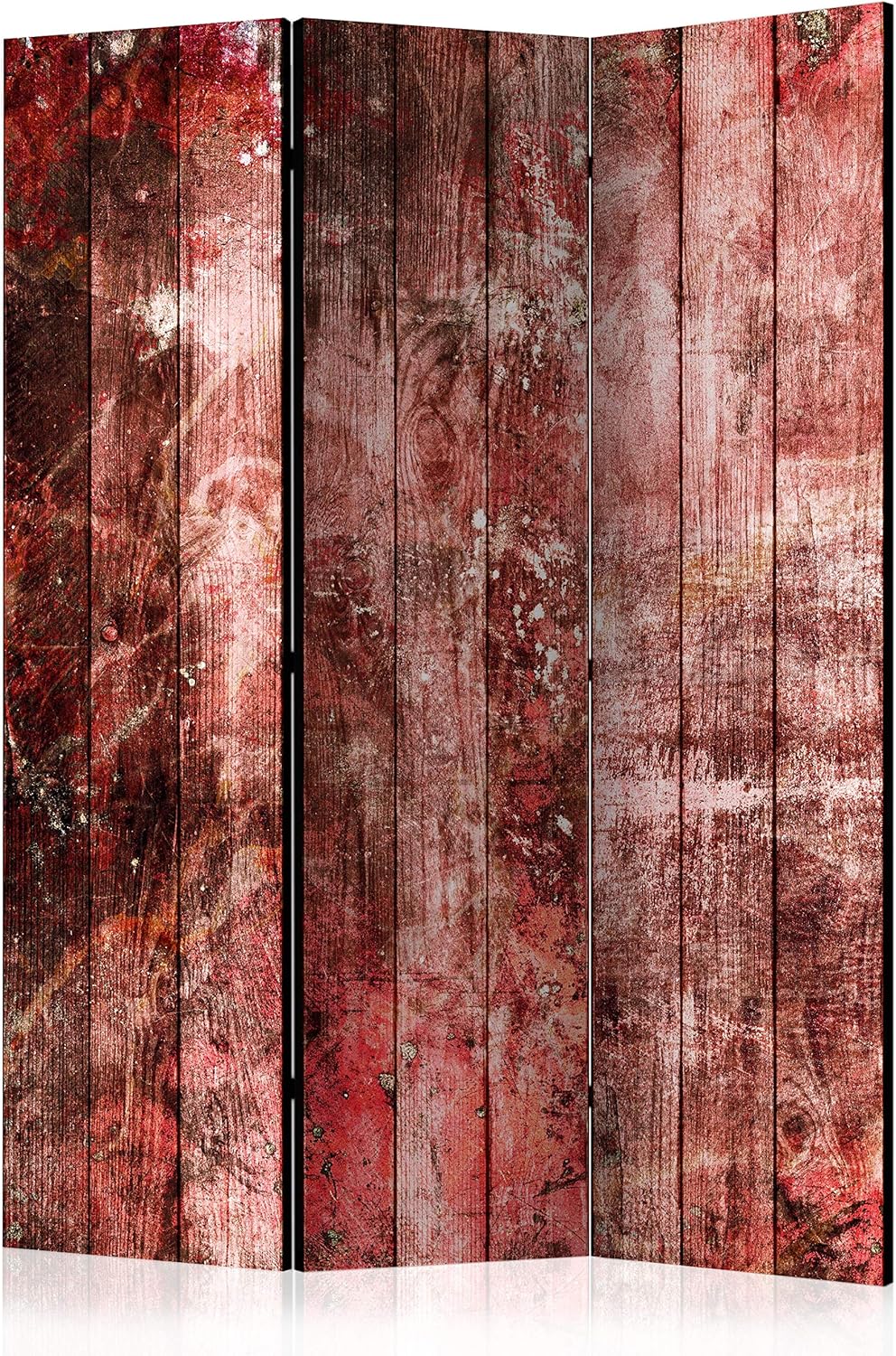 artgeist Acoustic Room Divider Faux Wood Boards 53x68 in - Double-sided Folding Screen Print on Non-woven Canvas Acoustic Foam 3 Panel Home Office f-A-0776-z-b