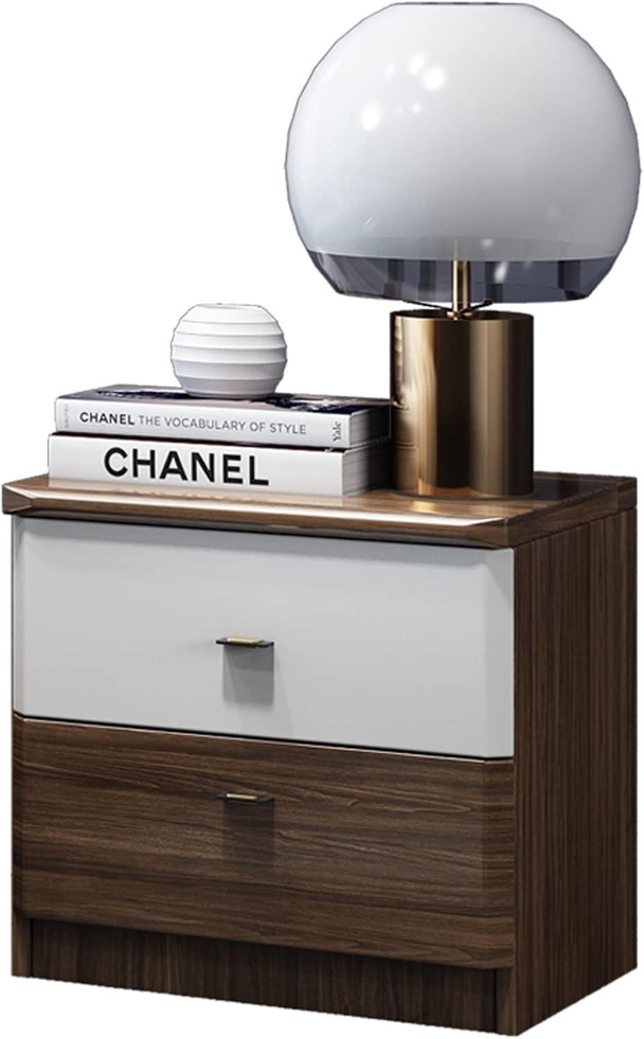 Minimalist Nightstand, Light Luxury Solid Wood Bedside Tables with 2 Drawers, Wooden Side Table Storage Cabinet Night Stands for Living Room Bedroom Furniture