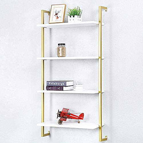 Industrial Metal and Wood Wall Shelf,Floating Wood Shelves Wall Mounted,24in Real Wood Book Shelves,3 Tier Hanging Wall Shelves for Bedrooms Office
