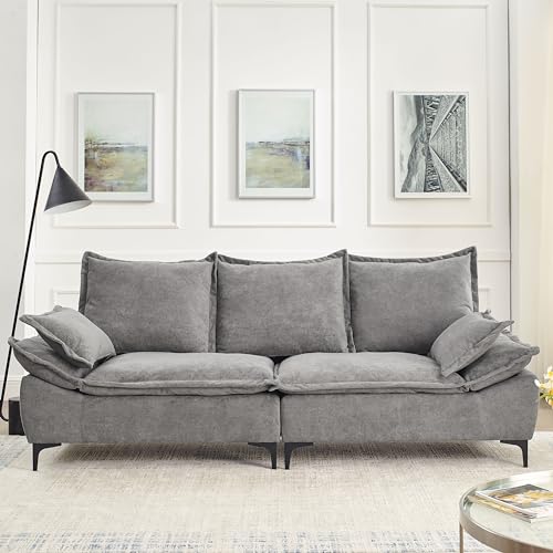 Velvet Loveseat, 3 Seater Couch with Upholstered Backrest and 2 Pillows, Contemporary Living Room Sofa with Wooden Frame and Metal Legs, Comfy Couches for Living Room (Black)