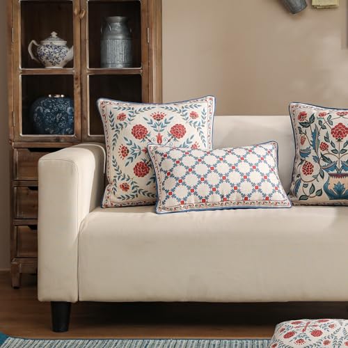 Designer Throw Pillow Covers,Lumbar Brilliant Vintage Red Tropical Linen with Floral Pattern Pillow Cover,Decorative Rectangle Pillowcases Cushion for Bed Living Room,12