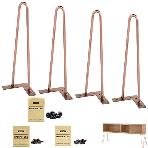 ROTHLEY Furniture Legs 4 Inch Hairpin Legs Solid Rods Legs for Furniture Set of 4 Couch Legs with Floor Protectors Sofa Legs Dresser Legs Heavy Duty Cabinet Legs DIY Furniture Feet(Antique Copper)