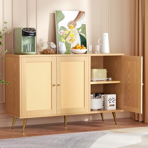 Meilocar Storage Cabinet with Rattan Doors, Buffet Cabinet with Storage, Rattan Cabinet, Wooden Rattan Coffee Bar Cabinet, Sideboard Cabinet for Hallway, Entry, Living Room