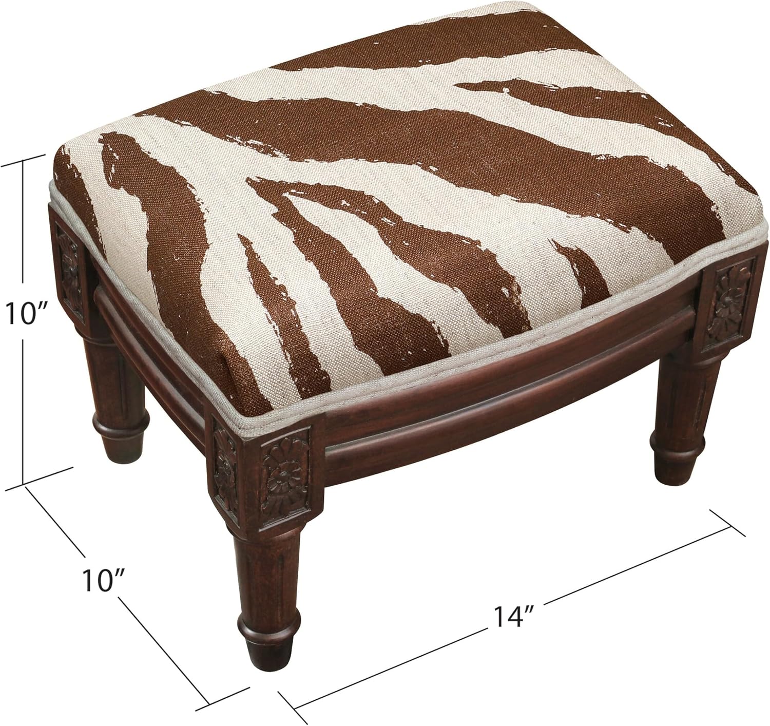 Chocolate Zebra Print Footstool with Wood Stained Finish