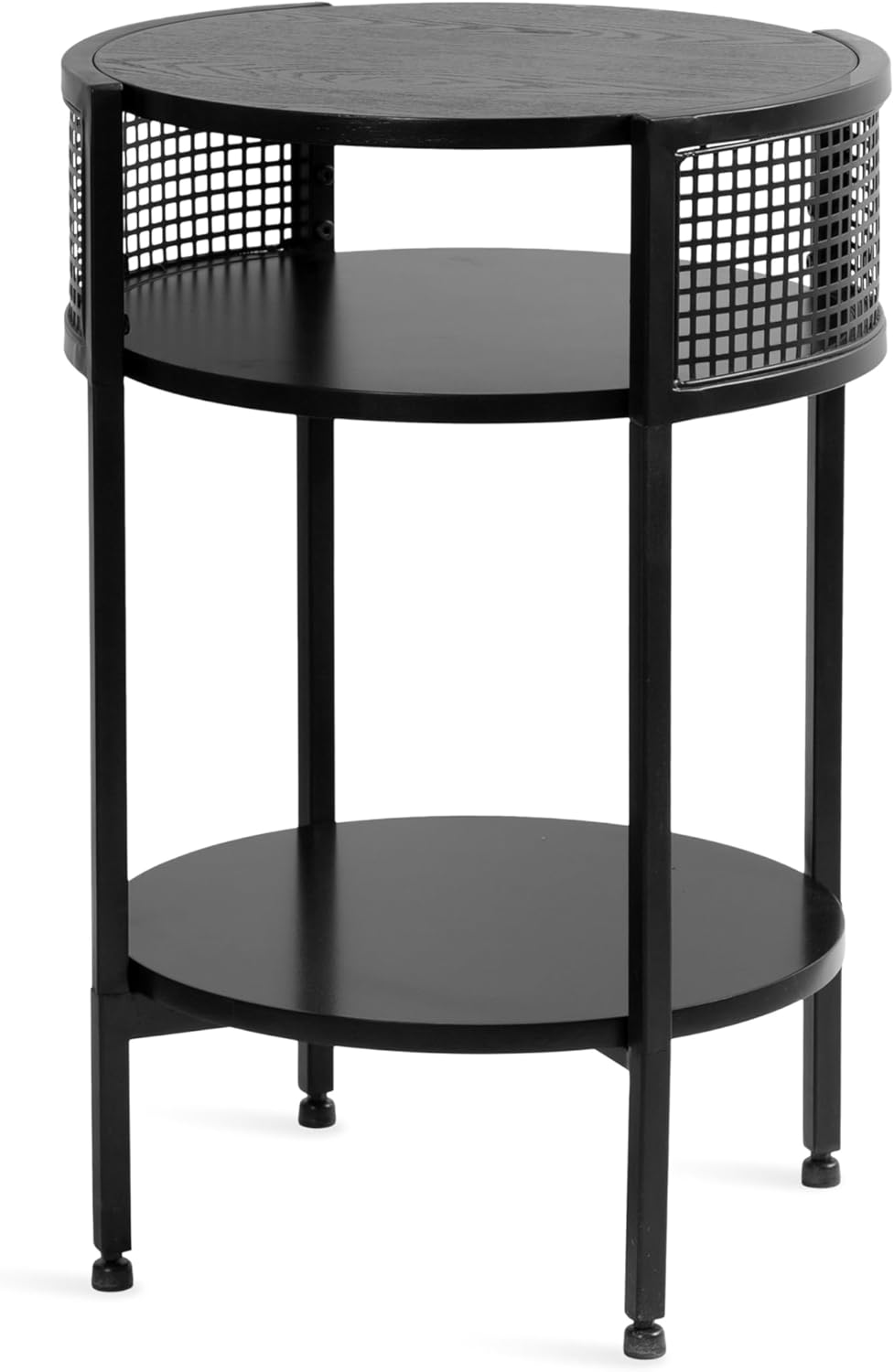 Kate and Laurel Urso Modern Tiered Round Side Table for Living Room Decor with Metal Mesh Details, 16x15x25, Black
