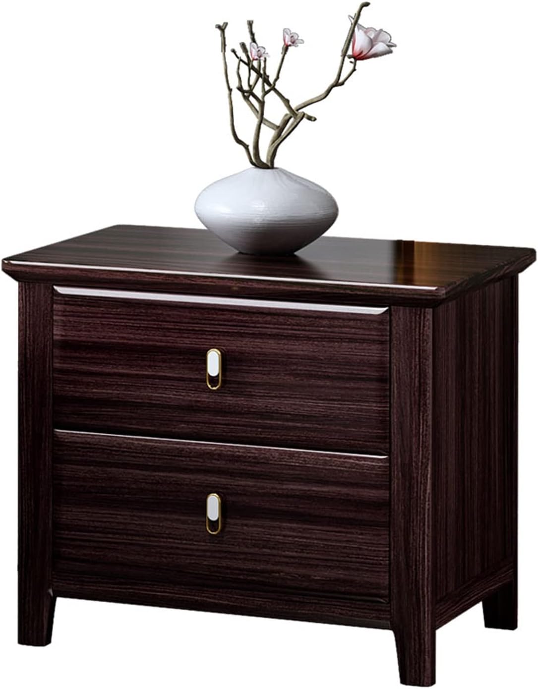 Light Luxury Nightstand, Modern Solid Wood Bedside Tables with 2 Drawers, Side Table Storage Corner Cabinet, Wooden Night Stands for Living Room Bedroom Furniture