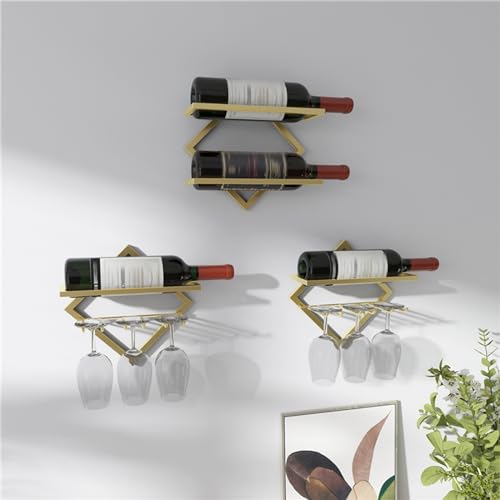 Bar Unit Floating Shelves, Metal Wine Rack Wall Mounted Modern, Elegant Storage For Living Room - With Hanging Wine Glass Rack Mini Bar Bottle Display Shelf Whiskey Shelf Corner Bar ( Color : Gold-3pc