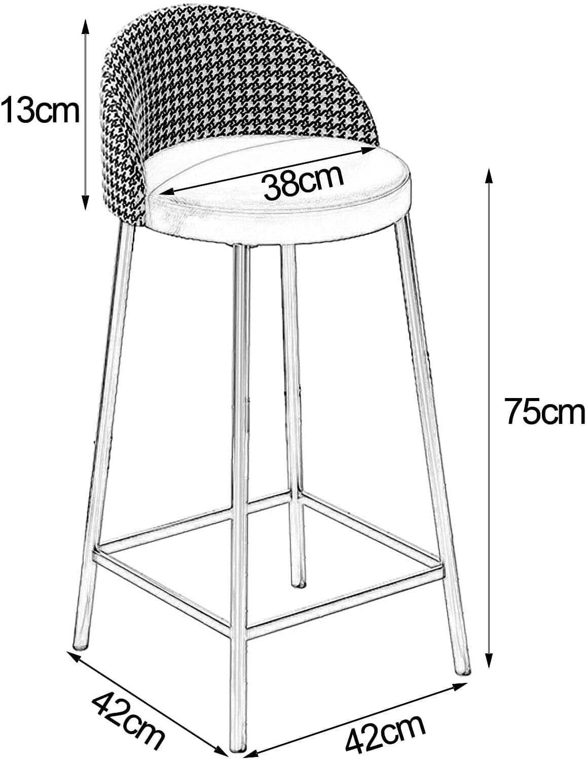 QINGYANG Breakfast Bar Chairs Bar Stools Set of 3 PCS Soft Velvet Seat Breakfast Bar Counter Kitchen Chairs Metal Legs Barstools High Stools with Backrests & Footrests for Home & Commercial Use