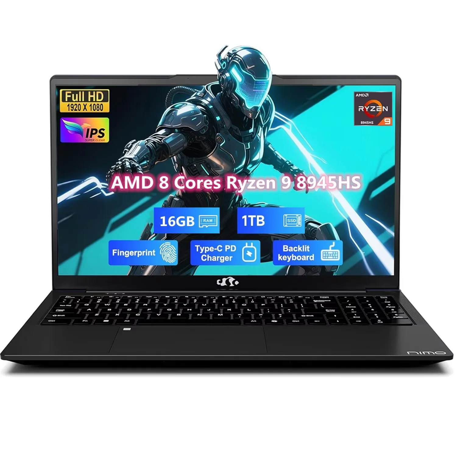 17.3" FHD Gaming Laptop, AMD Ryzen 9 8945HS 8 Cores (Beat i9-13900H, Up to 5.2GHz) 16GB RAM 1TB SSD, Radeon 780M, PD 100W Type-C AI-Enhanced for Copilot VR Ready, Backlit Keyboard Fingerprint, Black