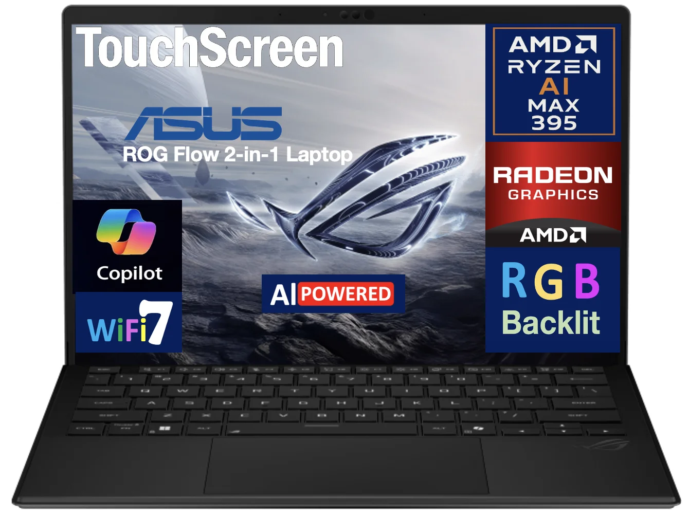 ASUS ROG Flow Creator 2-in-1 Laptop 13.4in Touchscreen LCD WQXGA Display (AMD AMD Ryzen AI MAX 395, 32GB LPDDR5X, 2TB M.2 PCIe SSD, RGB KB, WiFi 7, Webcam, Bluetooth 5.4, Win 11 Pro) w/USB-C Dock
