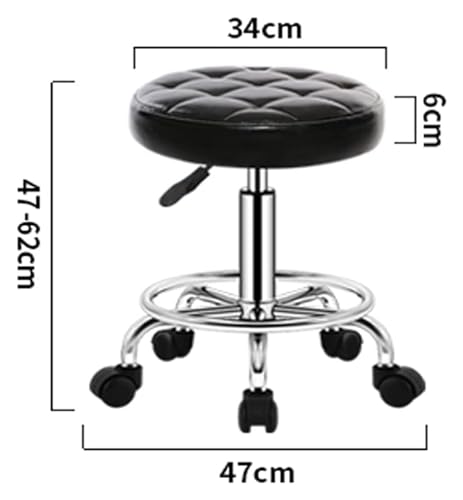 Rolling Stools Rotating Stool Adjustable Height Chrome Steel Bar Stool Round Cushion, Salon Rolling Swivel Chair On 5 Wheels,Leather Counter Stools Adjustable
