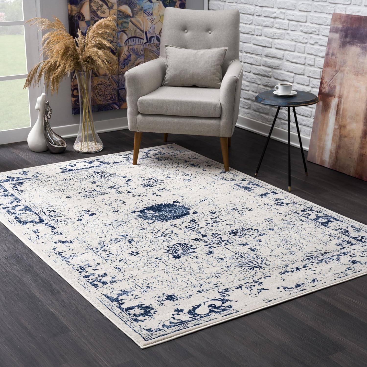 Havana Contemporary Transitional Blue Navy Indoor Area Rug for Living Room, Bedroom, Dining Room, and Kitchen - 4' x 6' (3'9