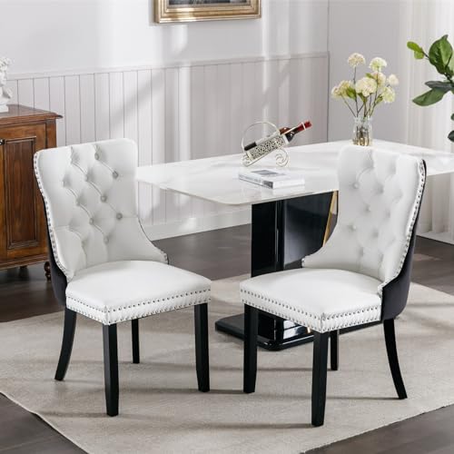 Dining Chairs Set of 2, Upholstered Tufted Chair with Golden Stainless Steel Plating Legs and Velvet Cushion, Kitchen Side Chairs of Nailhead Trim for Living Room Bedroom Outdoor Lounge