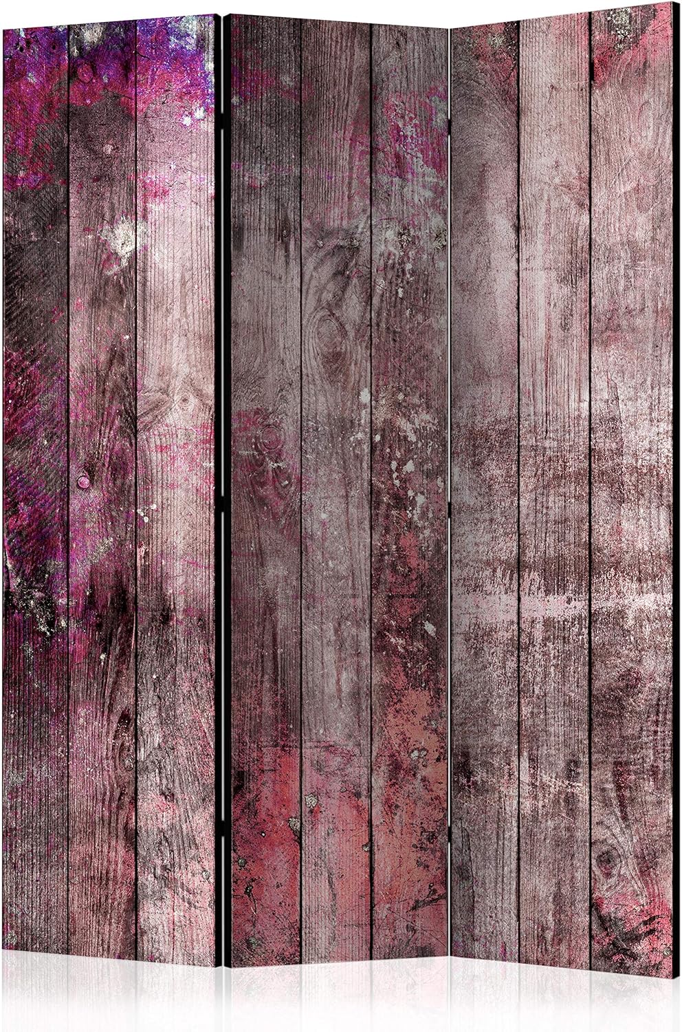 artgeist Acoustic Room Divider Faux Wood 53x68 in - Double-sided Folding Screen Print on Non-woven Canvas Acoustic Foam 3 Panel Home Office Boards Violet Brown f-A-0770-z-b