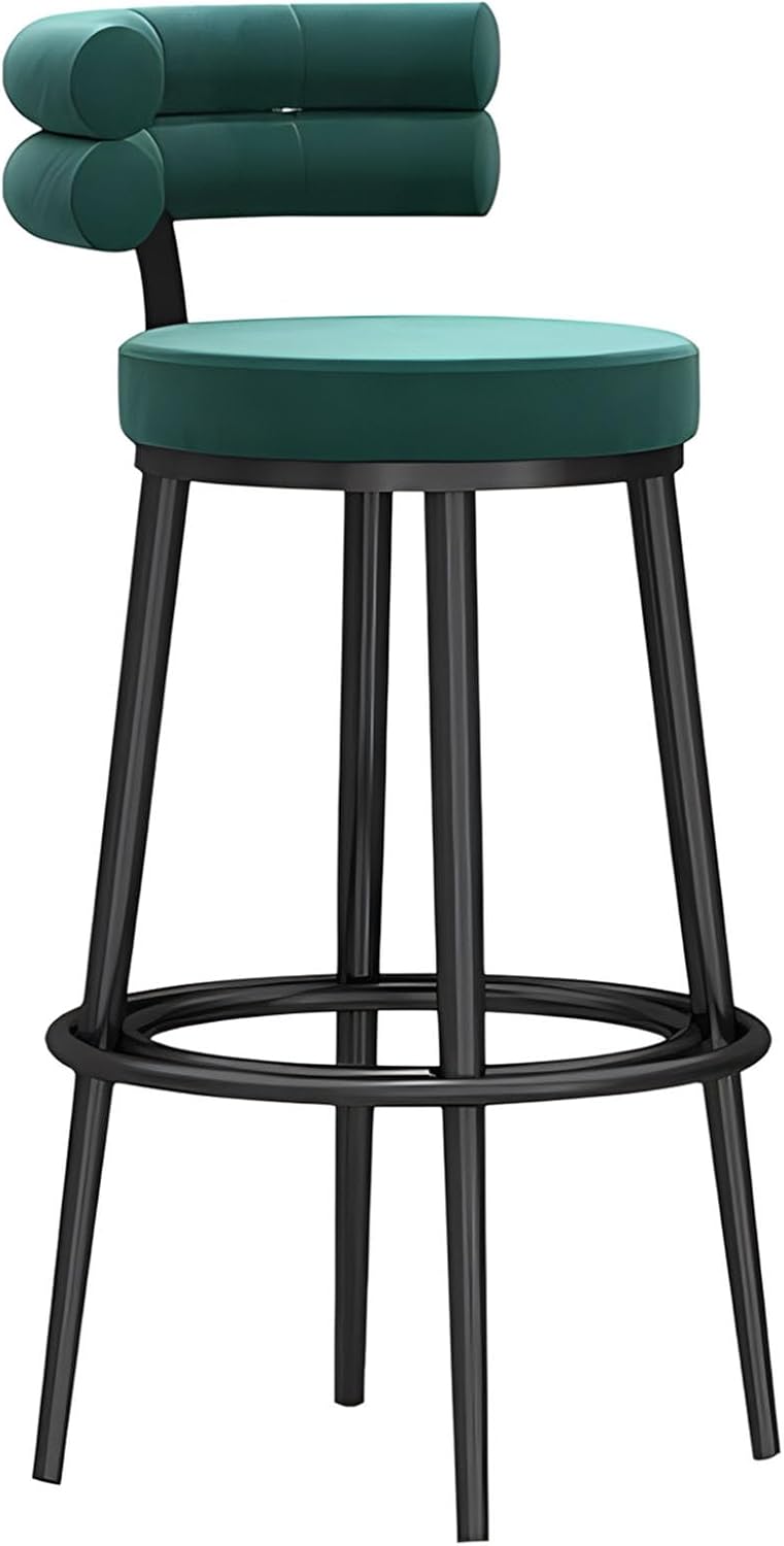 Bar Stools Kitchen Island Stools, Velvet Upholstered Breakfast Bar Chairs with Soft Backrest and Metal Legs, Counter High Dining Chair for Home & Commercial(Size:75cm,Color:Green)