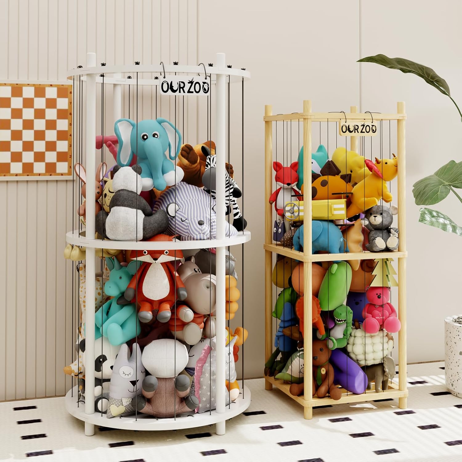Wood Stuffed Animal Zoo Storage Cage, Extra Large Stuffed Animals Storage Bin Display, for Kids Room, Playroom, Plushies, Stuffy, Plush Toy, Stuff Animal Jail Basket, Toys Organizer Holder
