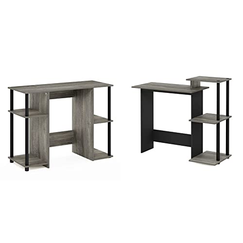 Furinno Computer Desk and Storage Bundle with Open Shelves (French Oak Grey/Black)