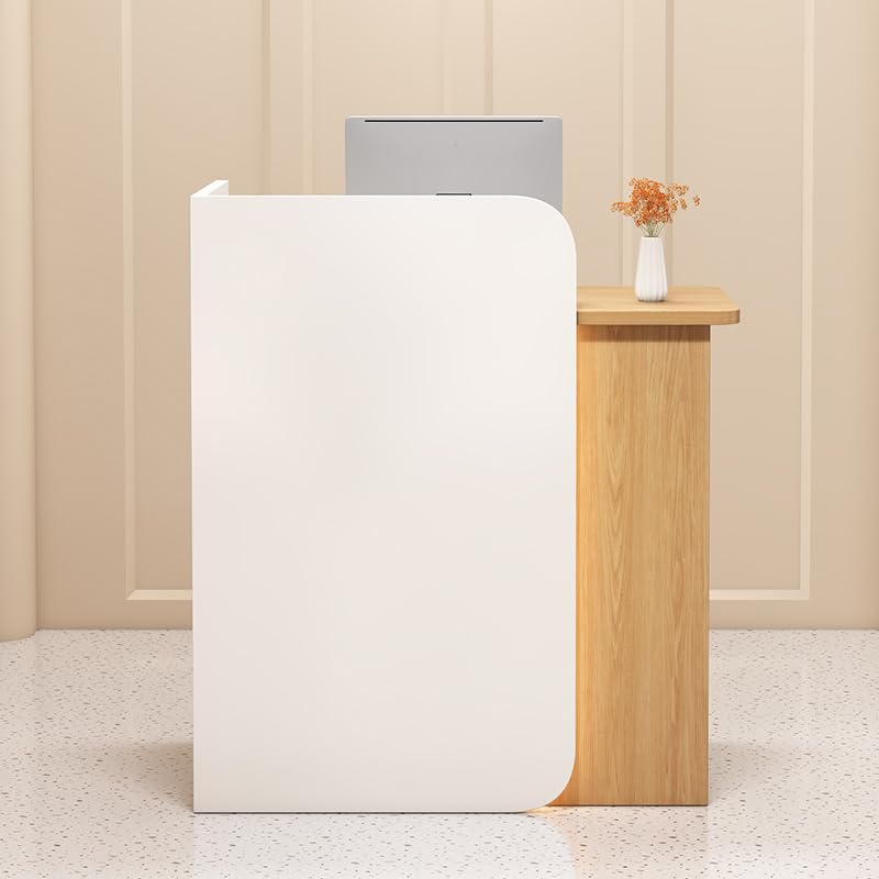Reception Desk, Front Desk Reception Counter with Lockable Drawers, Small Reception Desk Retail Counter Check Out Stand for Salon Reception Room Checkout Office Shop (31 x 18 x 37'') (white)