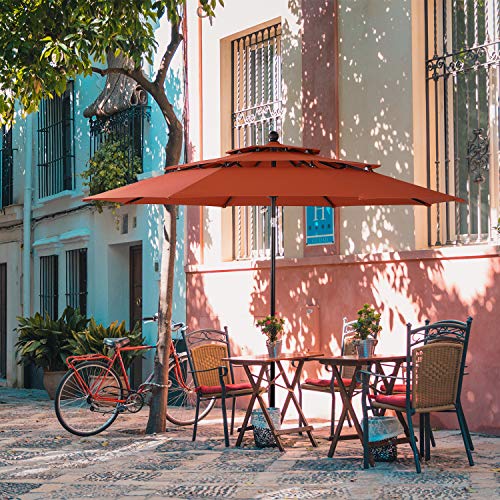 PHI VILLA 10ft 3 Tier Patio Umbrella, Outdoor Market Table Sun Shade Umbrellas for Backyard Deck Poolside, Auto-tilt