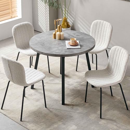 NORDICANA 4-Person Round Dining Table Set for Small Spaces, Industrial Style 37.4 Dia Grey Kitchen Table with Faux Leather Dining Side Chairs, Brown