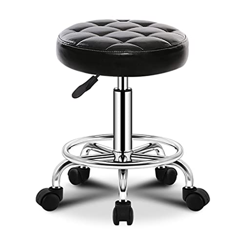Rotating Stool Swivel Rolling Stool with Wheels and Foot Rest,Leather Height Adjustable,Bar Esthetician Salon SPA Vanity Stool red (Grey One Size)