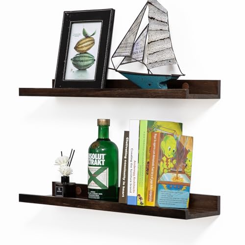 AZSKY White Floating Shelves Solid Wood Wall Mount Shelf Picture with Lip 36 Inch Wall Rail for Photos with Ledge Bookshelf Floating Set of 3 for Bedroom Living Room Bathroom Kitchen