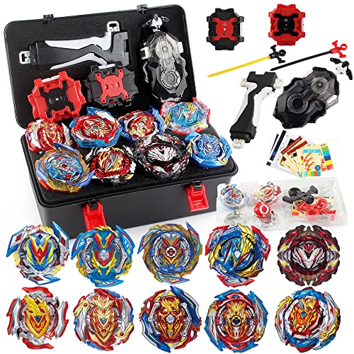 10 Piece bey Battling Gyros Tops, 3 Two-Way Launchers, Zest Achilles Valkyrie with Portable Box pro Series Set for Kids Boys Children Birthday Party Gift Idea.