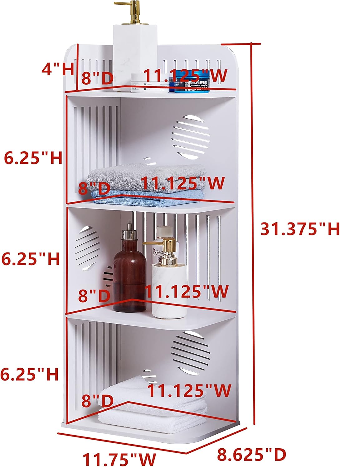 Kings Brand Furniture - Olivia 4-Tier Corner Storage Shelf Organizer for Bathroom, Living Room, Kitchen, White