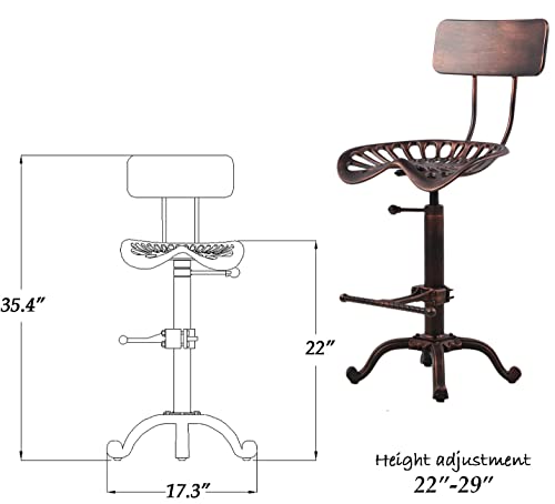 Diwhy Industrial Design Metal Adjustable Height Backrest Chair Vintage Tractor Saddle Bar Stool Copper